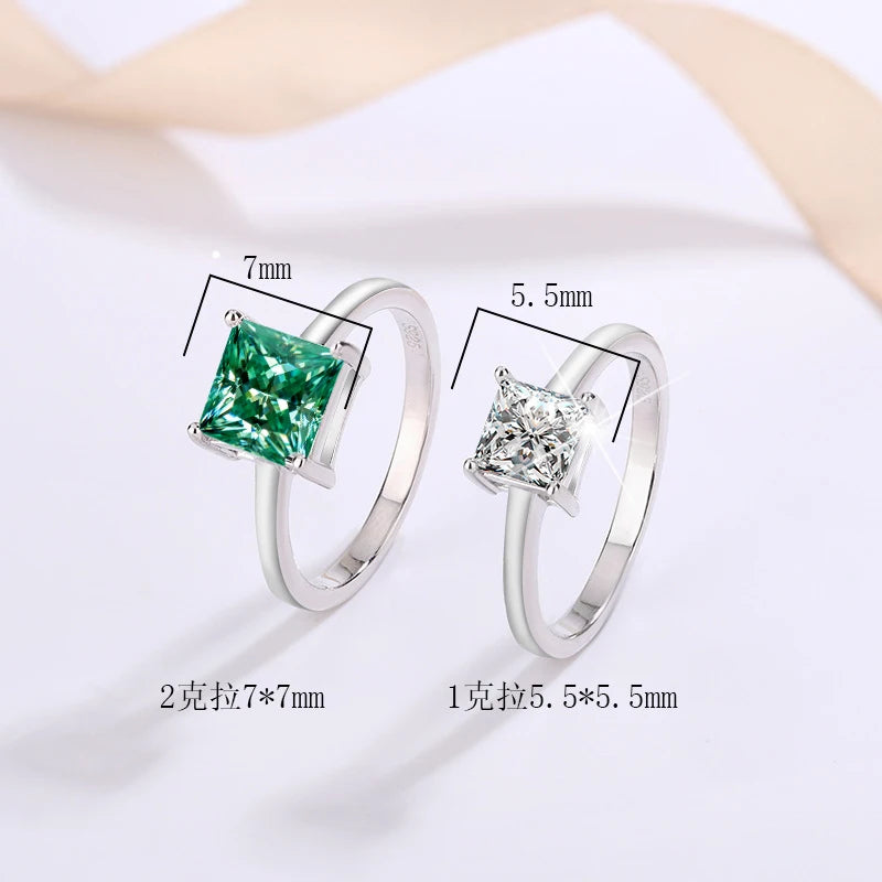 1-2ct Square Moissanite Ring with Certificate Passed Diamond Test S925 Silver Women Anniversary Jewelry Gift